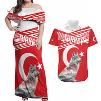 Personalized Gray Wolf Turkey Couples Matching Off Shoulder Maxi Dress and Hawaiian Shirt Turkish Mountain - Wonder Print Shop