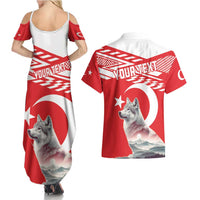 Personalized Gray Wolf Turkey Couples Matching Summer Maxi Dress and Hawaiian Shirt Turkish Mountain - Wonder Print Shop