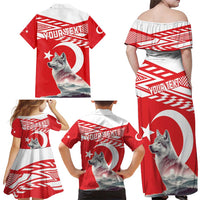 Personalized Gray Wolf Turkey Family Matching Off Shoulder Maxi Dress and Hawaiian Shirt Turkish Mountain - Wonder Print Shop