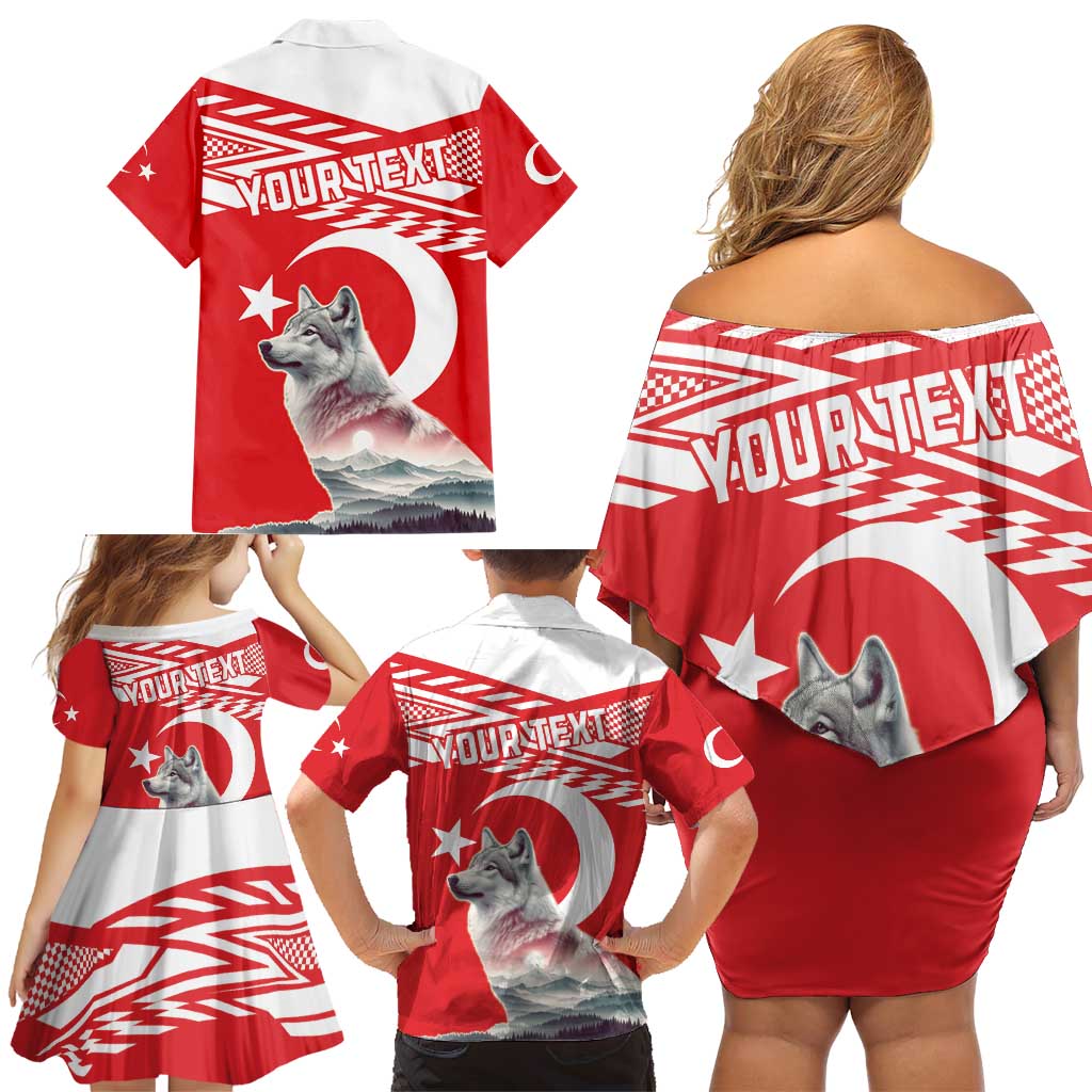 Personalized Gray Wolf Turkey Family Matching Off Shoulder Short Dress and Hawaiian Shirt Turkish Mountain - Wonder Print Shop
