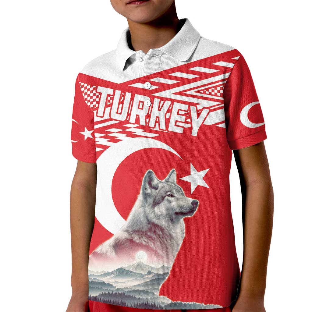 Personalized Gray Wolf Turkey Kid Polo Shirt Turkish Mountain - Wonder Print Shop