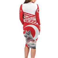 Personalized Gray Wolf Turkey Long Sleeve Bodycon Dress Turkish Mountain - Wonder Print Shop