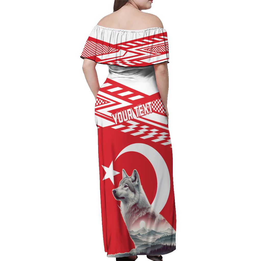 Personalized Gray Wolf Turkey Off Shoulder Maxi Dress Turkish Mountain - Wonder Print Shop