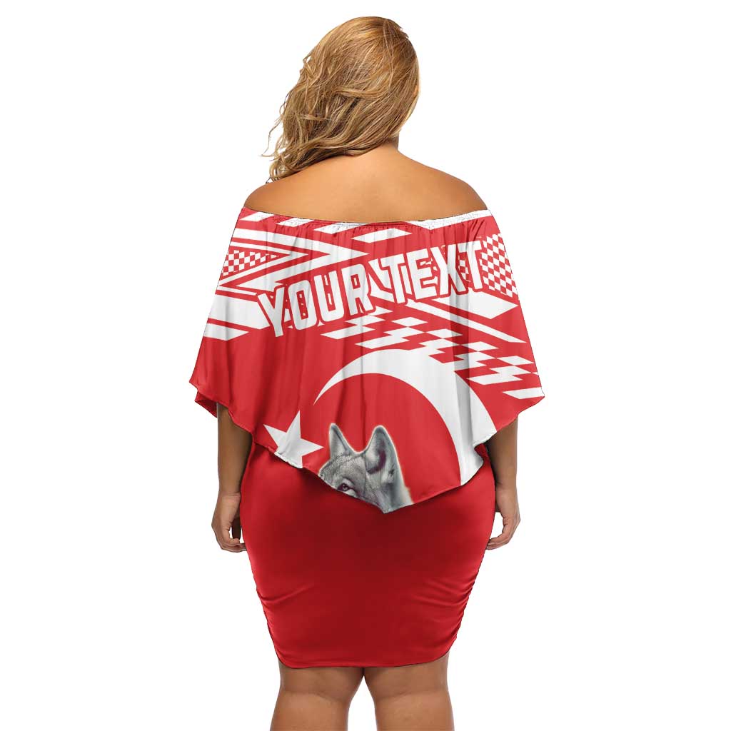 Personalized Gray Wolf Turkey Off Shoulder Short Dress Turkish Mountain - Wonder Print Shop
