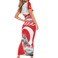 Personalized Gray Wolf Turkey Short Sleeve Bodycon Dress Turkish Mountain - Wonder Print Shop