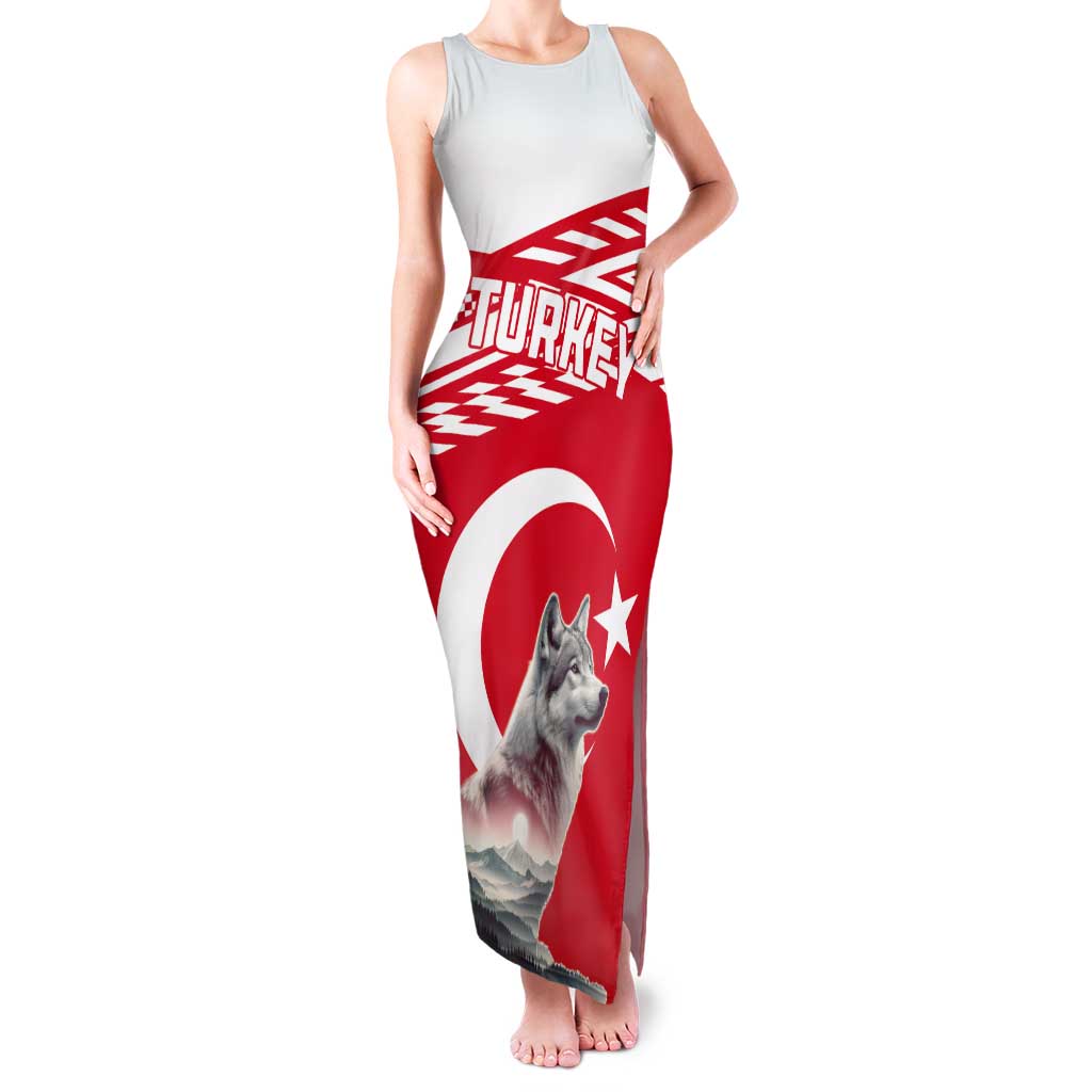 Personalized Gray Wolf Turkey Tank Maxi Dress Turkish Mountain - Wonder Print Shop