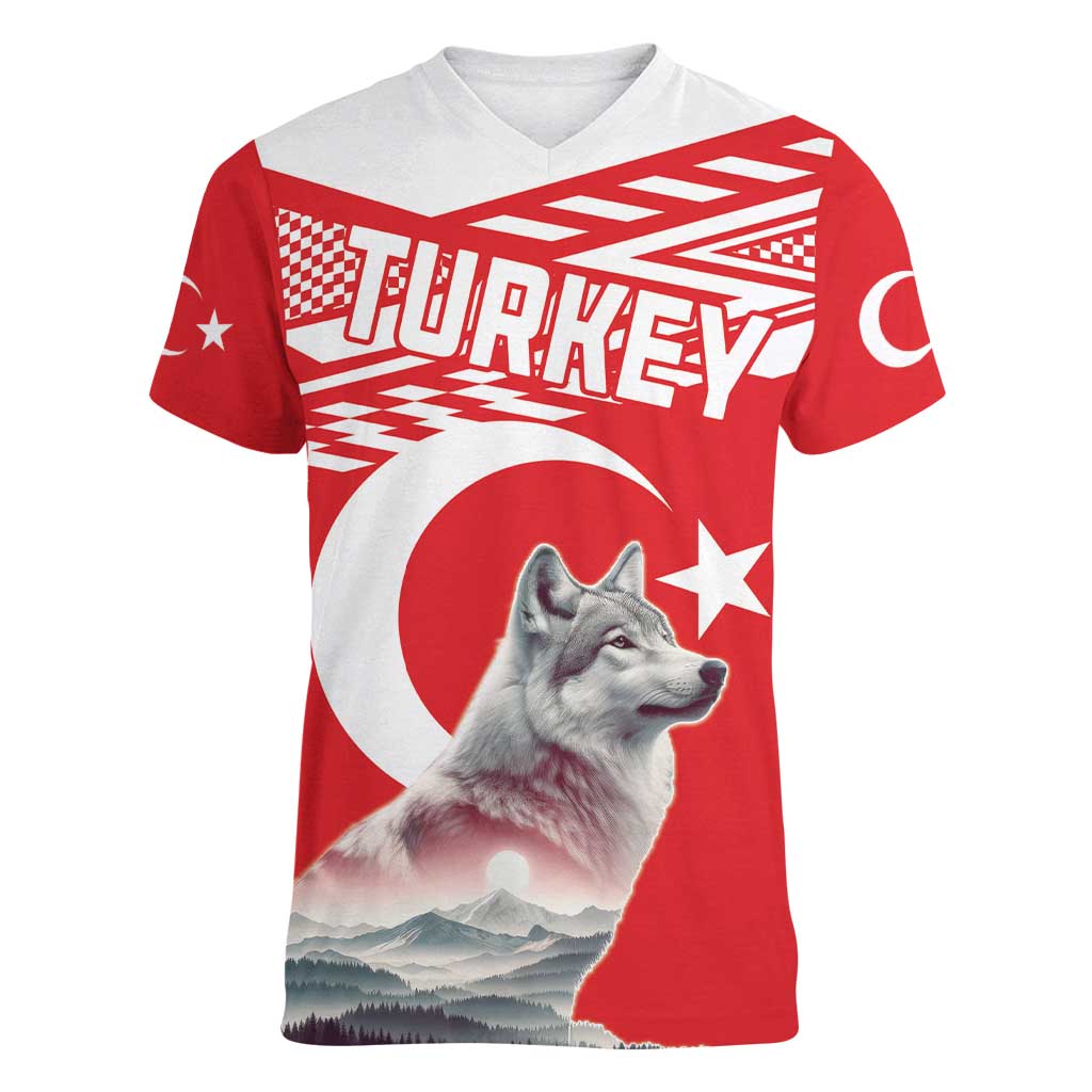 Personalized Gray Wolf Turkey Women V-Neck T-Shirt Turkish Mountain - Wonder Print Shop