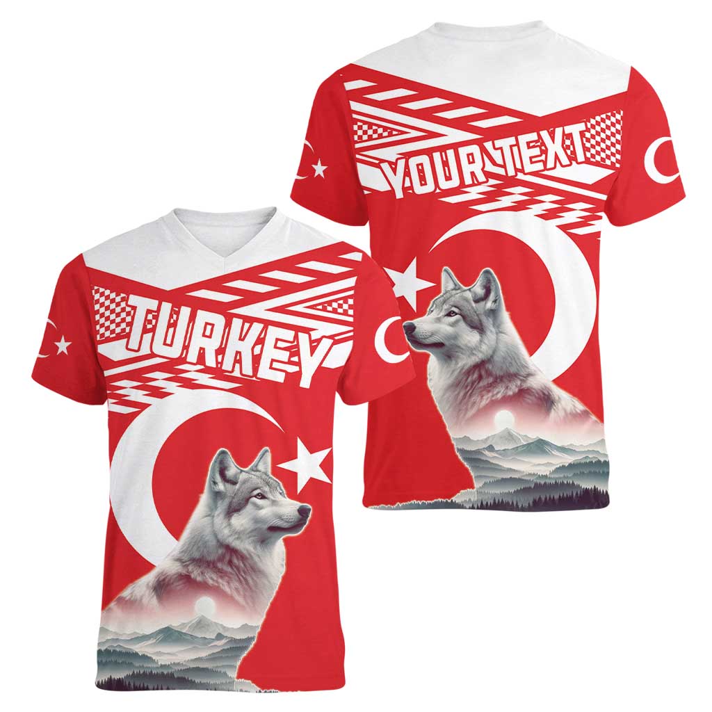 Personalized Gray Wolf Turkey Women V-Neck T-Shirt Turkish Mountain - Wonder Print Shop