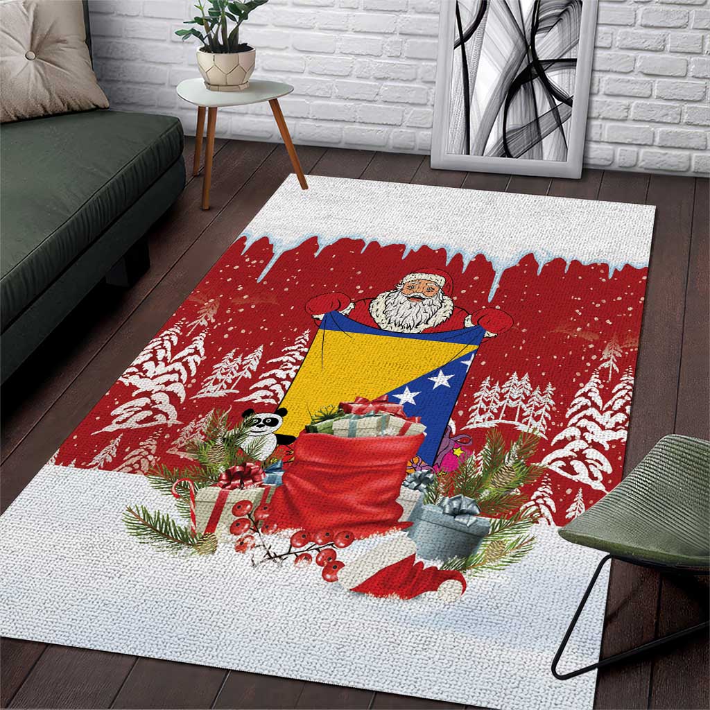 Bosnia and Herzegovina Christmas Area Rug Santa With National Flag - Wonder Print Shop