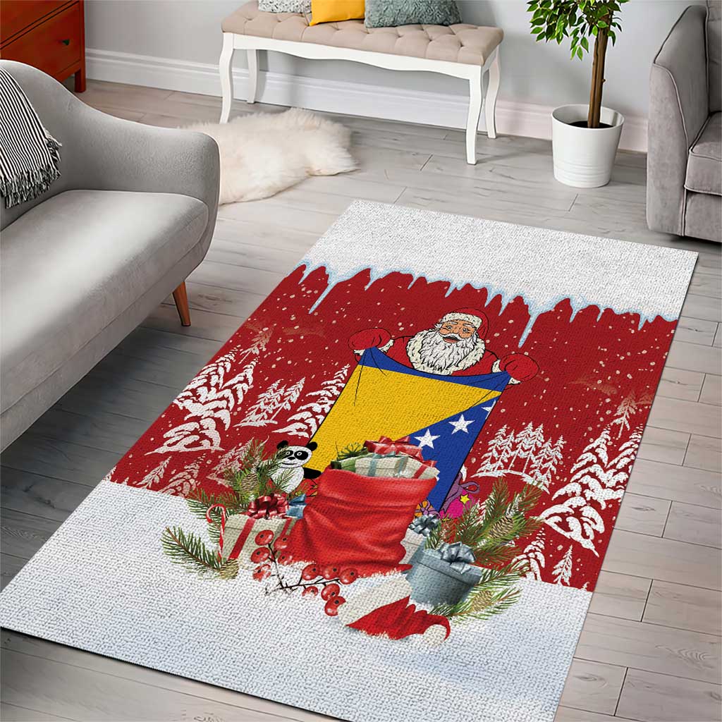 Bosnia and Herzegovina Christmas Area Rug Santa With National Flag - Wonder Print Shop