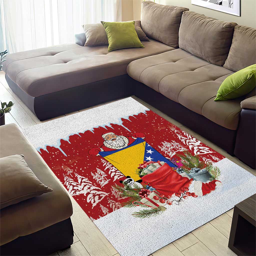 Bosnia and Herzegovina Christmas Area Rug Santa With National Flag - Wonder Print Shop