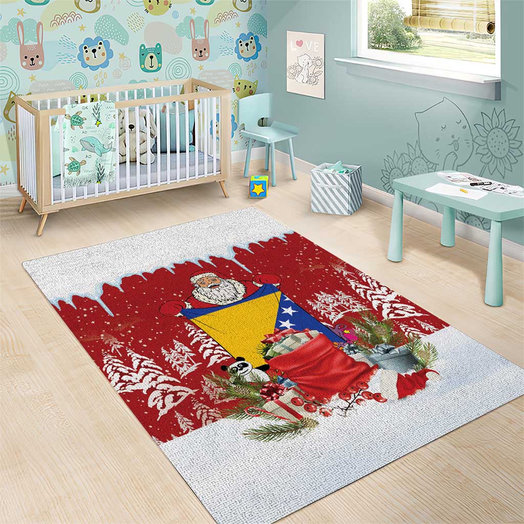 Bosnia and Herzegovina Christmas Area Rug Santa With National Flag - Wonder Print Shop