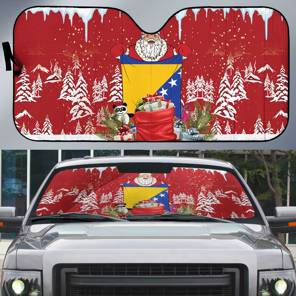 Bosnia and Herzegovina Christmas Auto Sun Shade Santa With National Flag - Wonder Print Shop