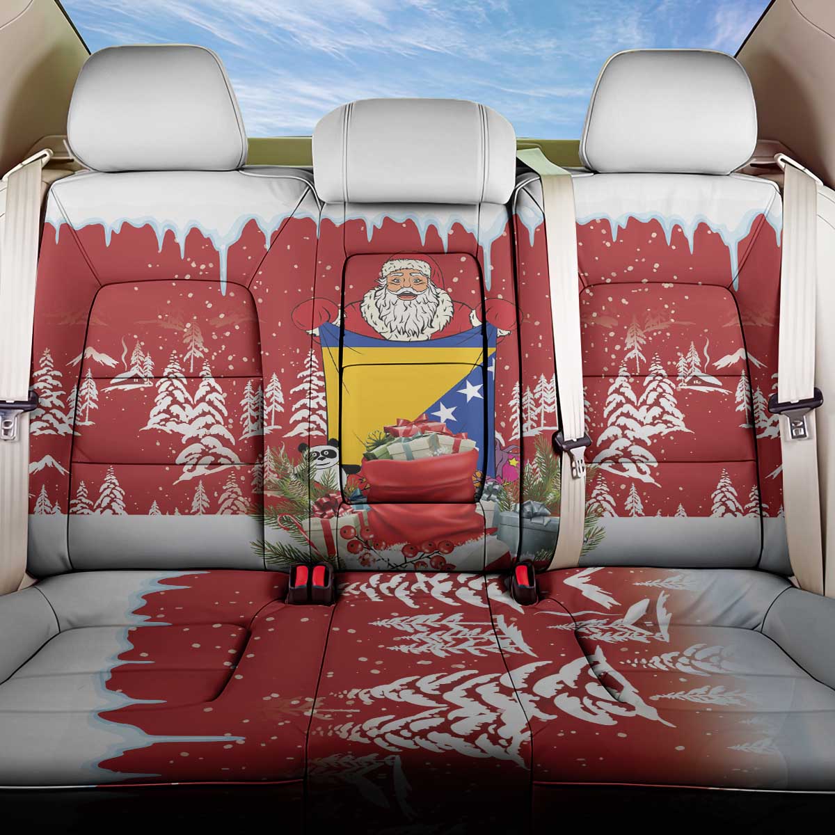 Bosnia and Herzegovina Christmas Back Car Seat Cover Santa With National Flag - Wonder Print Shop