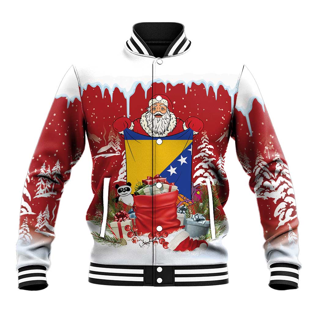 Bosnia and Herzegovina Christmas Baseball Jacket Santa With National Flag - Wonder Print Shop