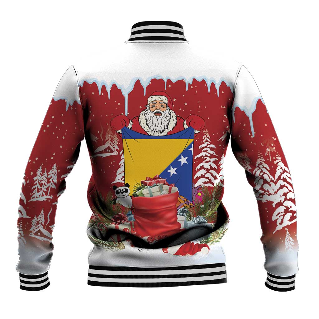 Bosnia and Herzegovina Christmas Baseball Jacket Santa With National Flag - Wonder Print Shop