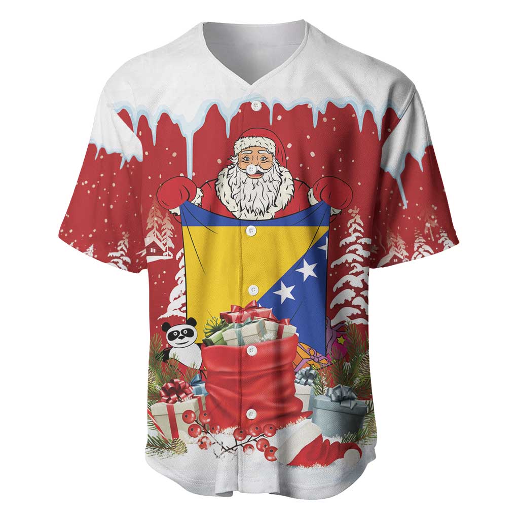 Bosnia and Herzegovina Christmas Baseball Jersey Santa With National Flag - Wonder Print Shop