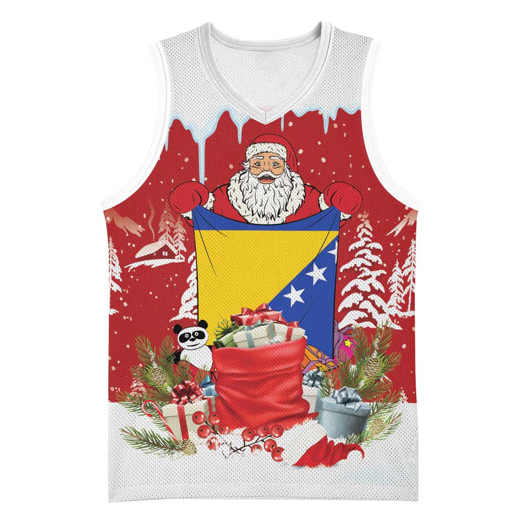 Bosnia and Herzegovina Christmas Basketball Jersey Santa With National Flag - Wonder Print Shop