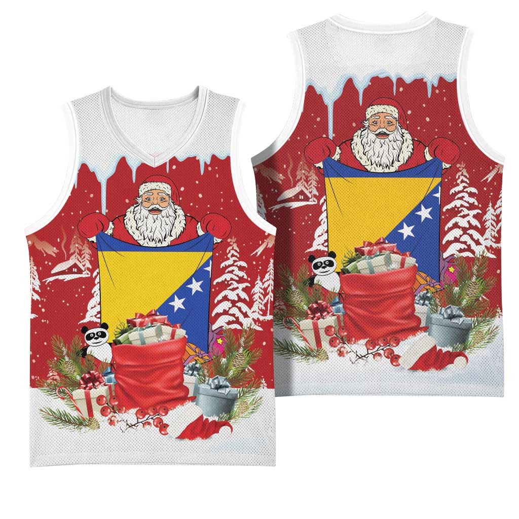 Bosnia and Herzegovina Christmas Basketball Jersey Santa With National Flag - Wonder Print Shop
