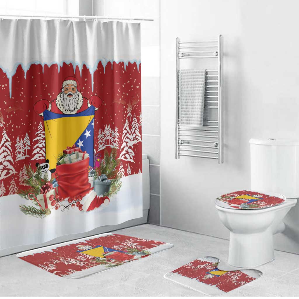 Bosnia and Herzegovina Christmas Bathroom Set Santa With National Flag - Wonder Print Shop