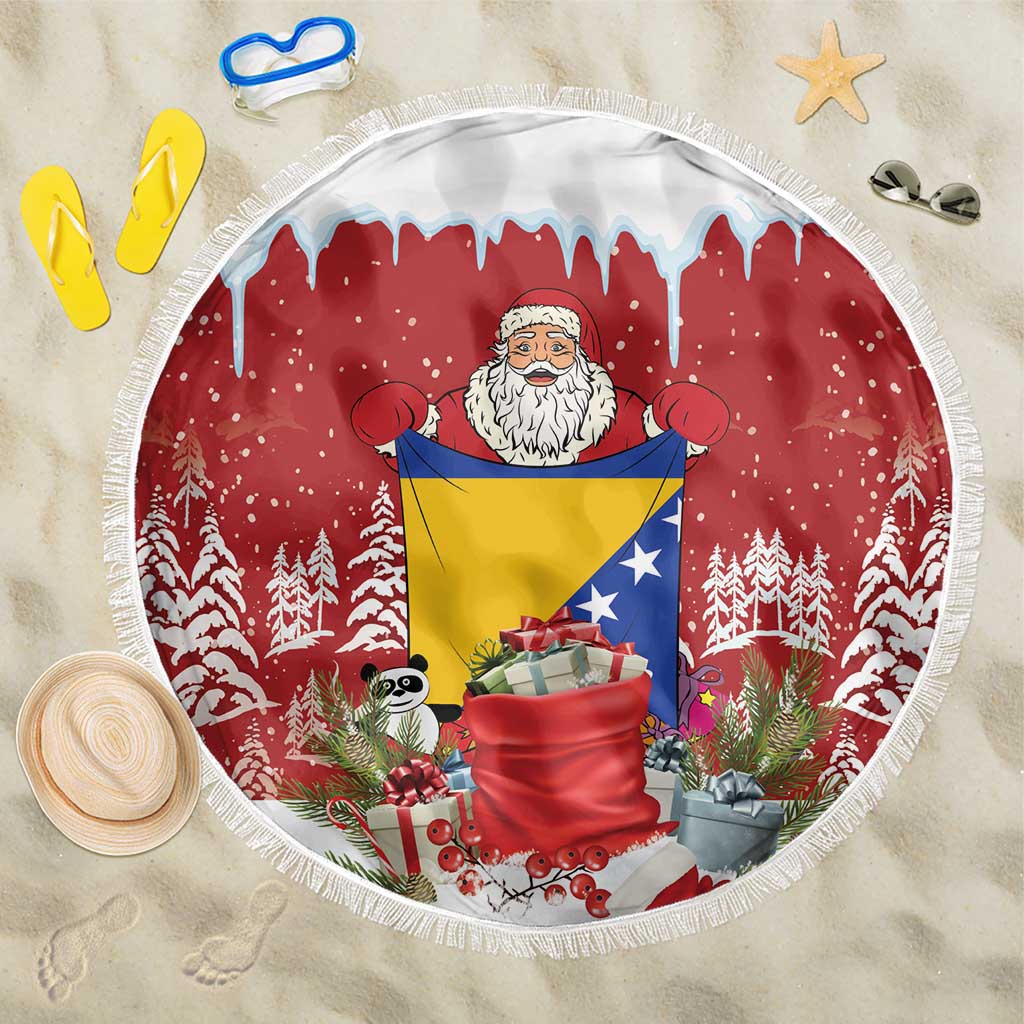 Bosnia and Herzegovina Christmas Beach Blanket Santa With National Flag - Wonder Print Shop
