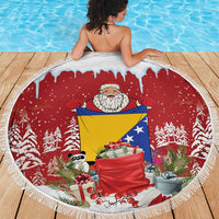 Bosnia and Herzegovina Christmas Beach Blanket Santa With National Flag - Wonder Print Shop