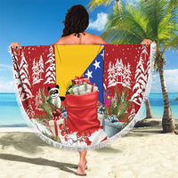Bosnia and Herzegovina Christmas Beach Blanket Santa With National Flag - Wonder Print Shop