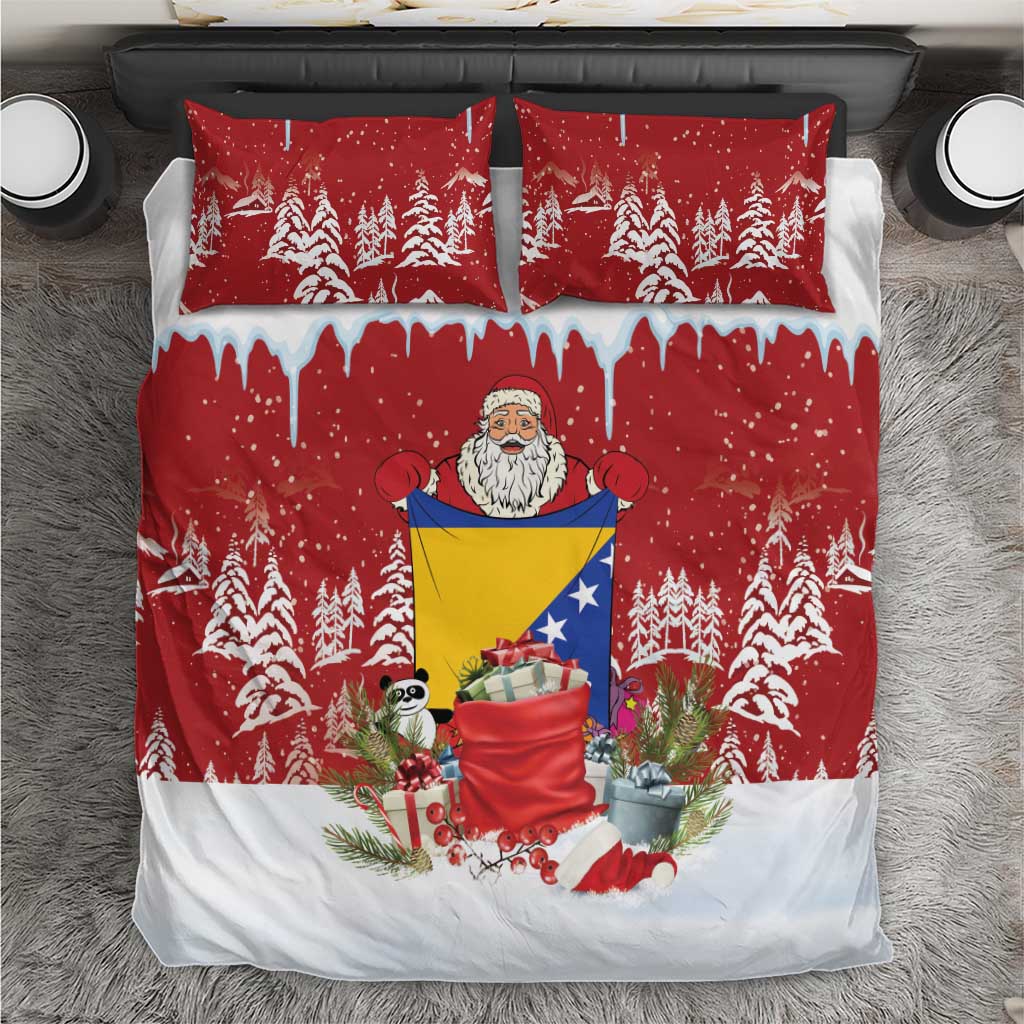 Bosnia and Herzegovina Christmas Bedding Set Santa With National Flag - Wonder Print Shop