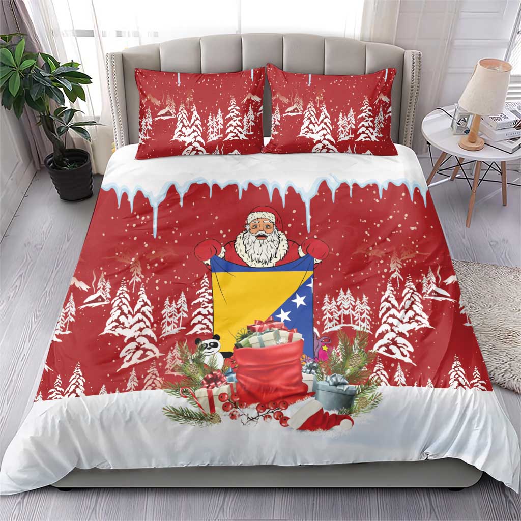 Bosnia and Herzegovina Christmas Bedding Set Santa With National Flag - Wonder Print Shop