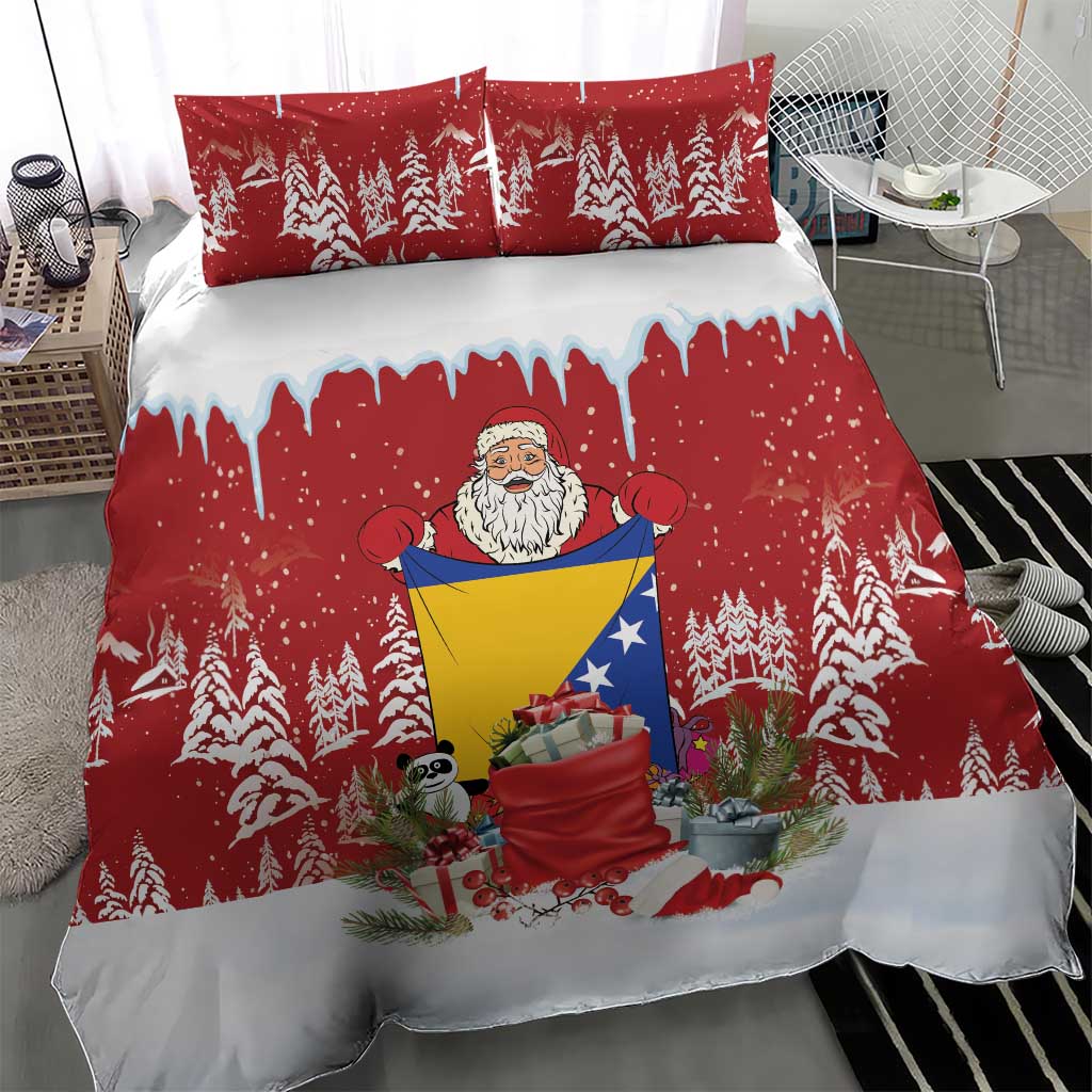 Bosnia and Herzegovina Christmas Bedding Set Santa With National Flag - Wonder Print Shop