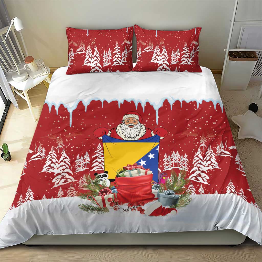 Bosnia and Herzegovina Christmas Bedding Set Santa With National Flag - Wonder Print Shop