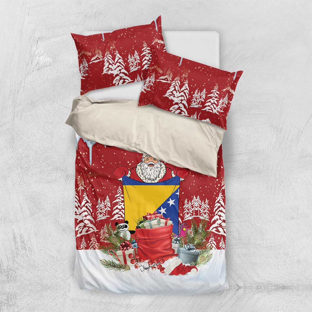 Bosnia and Herzegovina Christmas Bedding Set Santa With National Flag - Wonder Print Shop