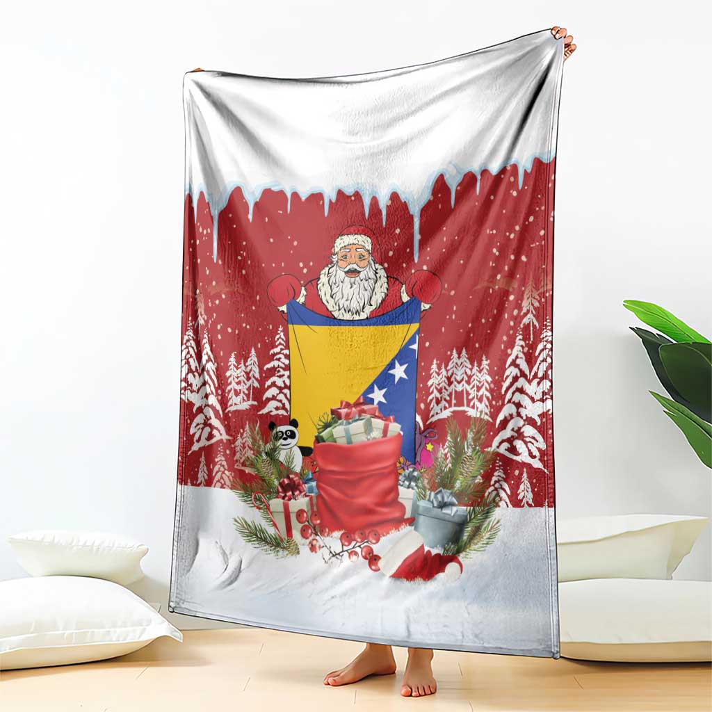 Bosnia and Herzegovina Christmas Blanket Santa With National Flag - Wonder Print Shop