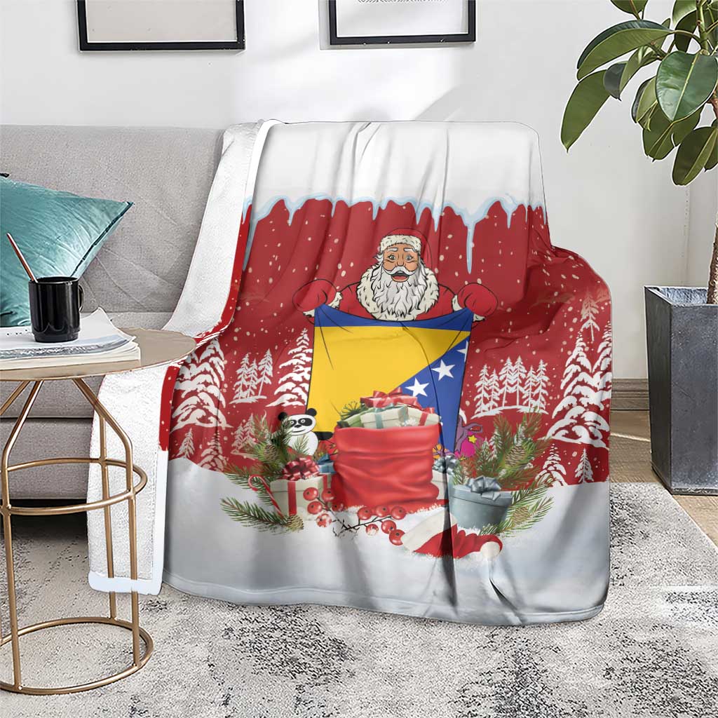 Bosnia and Herzegovina Christmas Blanket Santa With National Flag - Wonder Print Shop