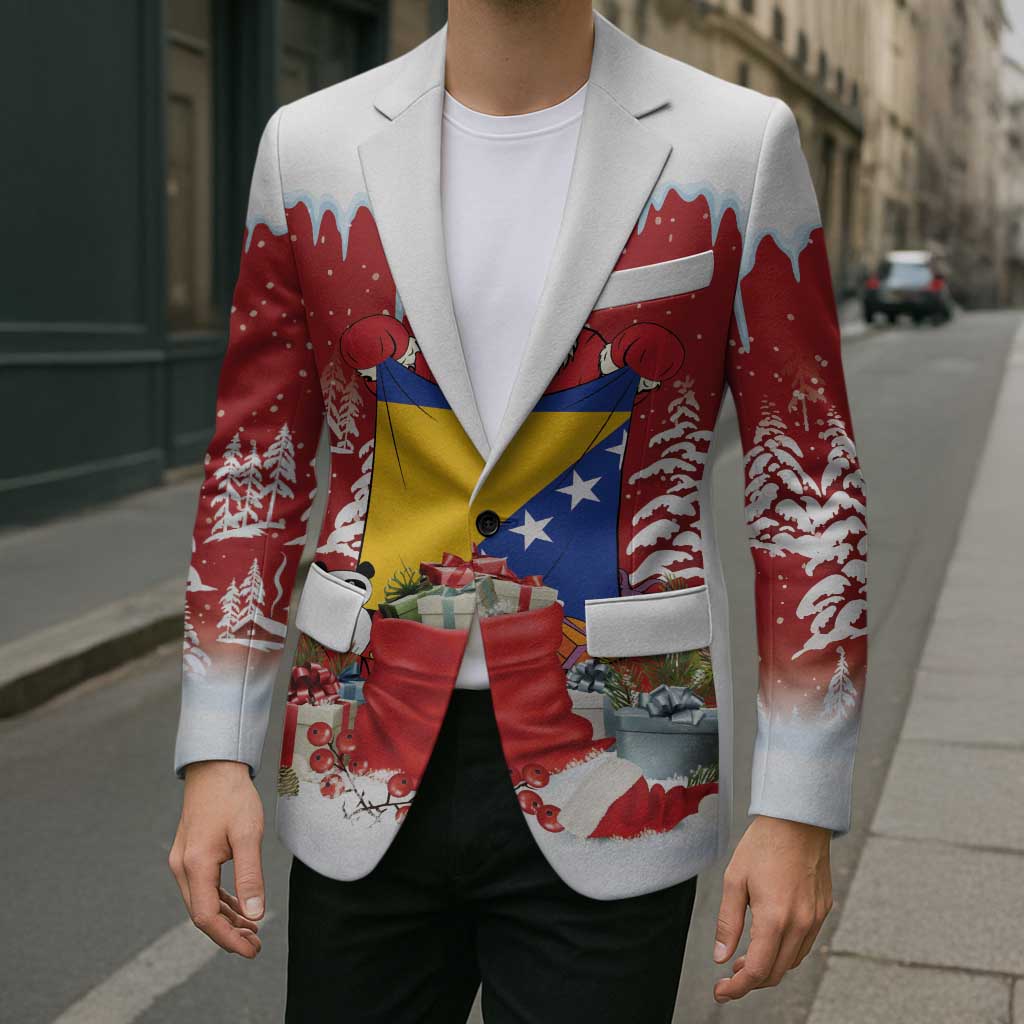 Bosnia and Herzegovina Christmas Blazer Santa With National Flag - Wonder Print Shop