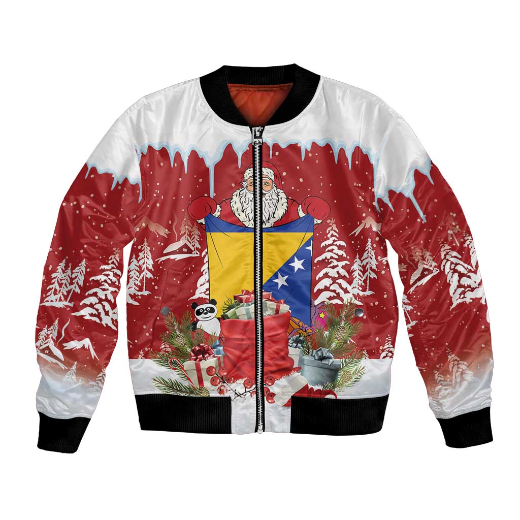 Bosnia and Herzegovina Christmas Bomber Jacket Santa With National Flag - Wonder Print Shop