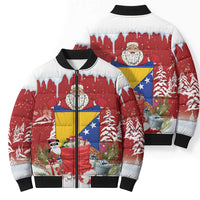 Bosnia and Herzegovina Christmas Bomber Puffer Jacket Santa With National Flag - Wonder Print Shop