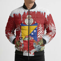 Bosnia and Herzegovina Christmas Bomber Puffer Jacket Santa With National Flag - Wonder Print Shop