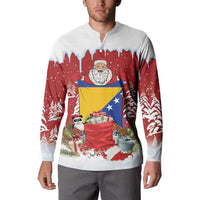 Bosnia and Herzegovina Christmas Button Sweatshirt Santa With National Flag - Wonder Print Shop