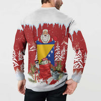 Bosnia and Herzegovina Christmas Button Sweatshirt Santa With National Flag - Wonder Print Shop
