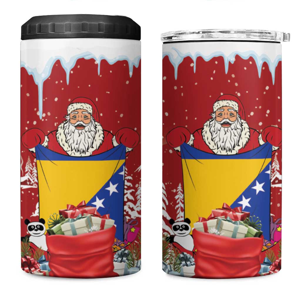 Bosnia and Herzegovina Christmas 4 in 1 Can Cooler Tumbler Santa With National Flag - Wonder Print Shop