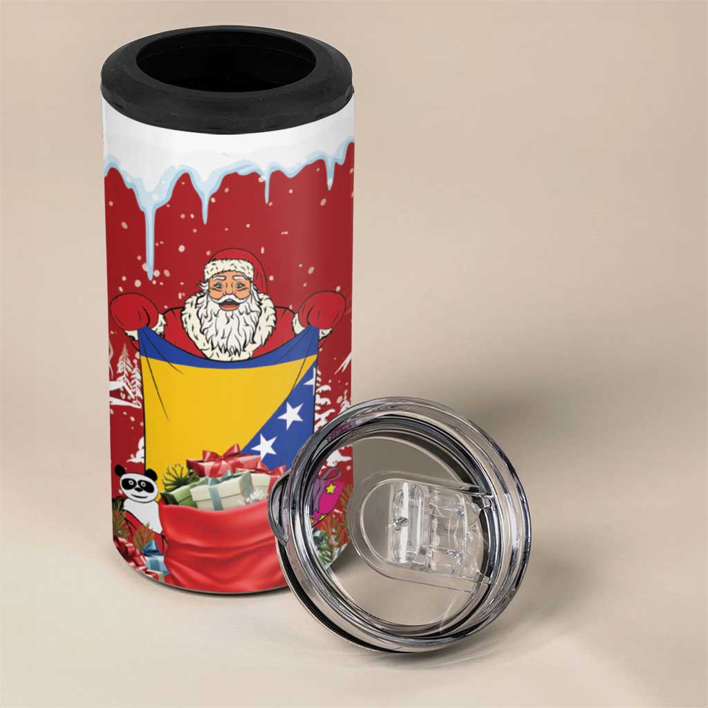 Bosnia and Herzegovina Christmas 4 in 1 Can Cooler Tumbler Santa With National Flag - Wonder Print Shop