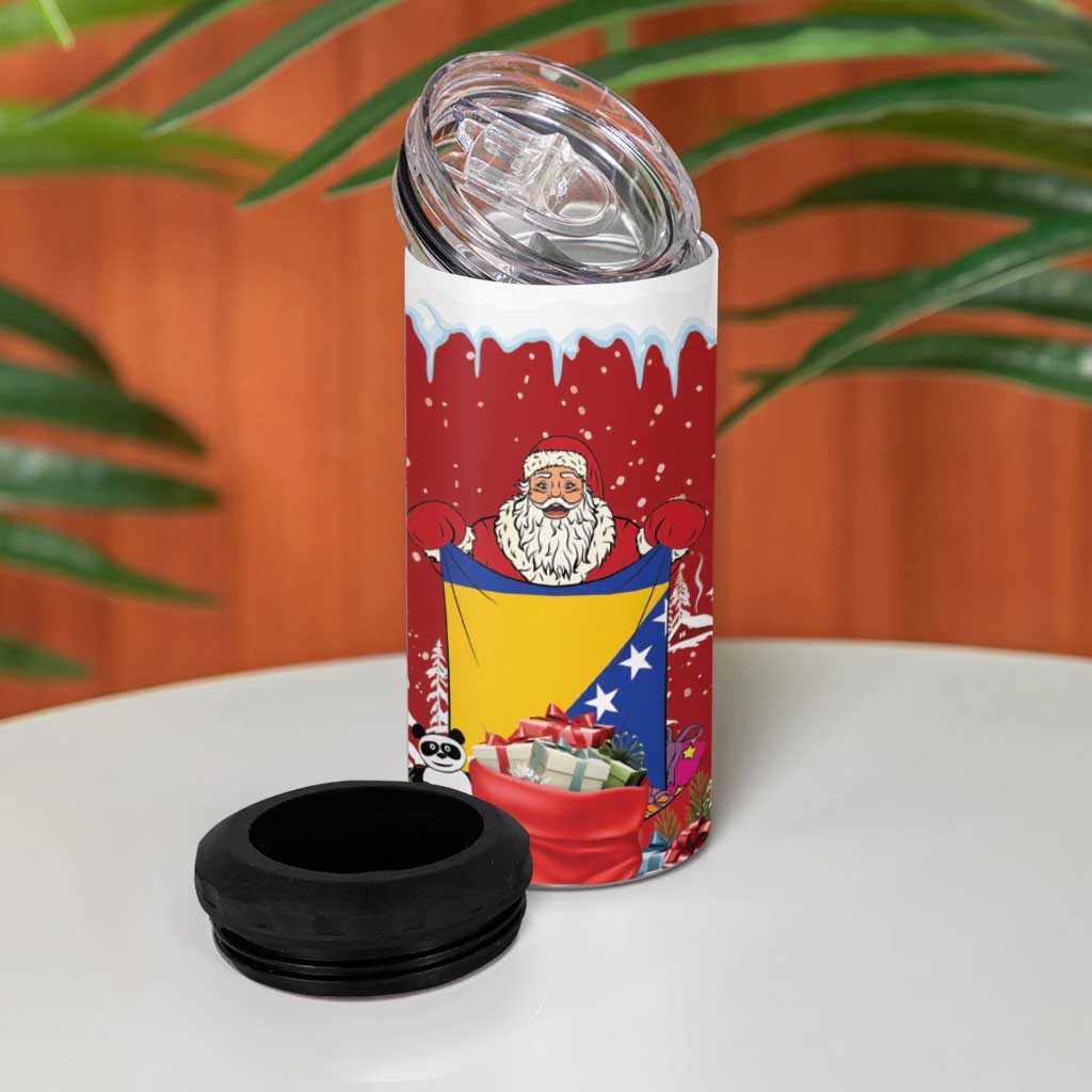 Bosnia and Herzegovina Christmas 4 in 1 Can Cooler Tumbler Santa With National Flag - Wonder Print Shop