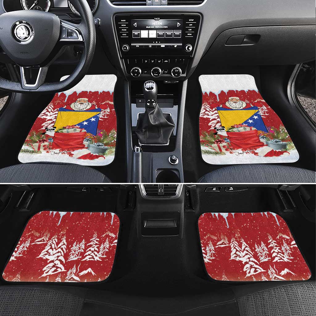 Bosnia and Herzegovina Christmas Car Mats Santa With National Flag - Wonder Print Shop