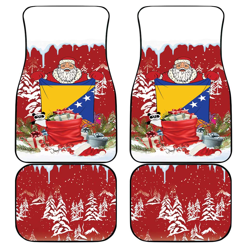 Bosnia and Herzegovina Christmas Car Mats Santa With National Flag - Wonder Print Shop