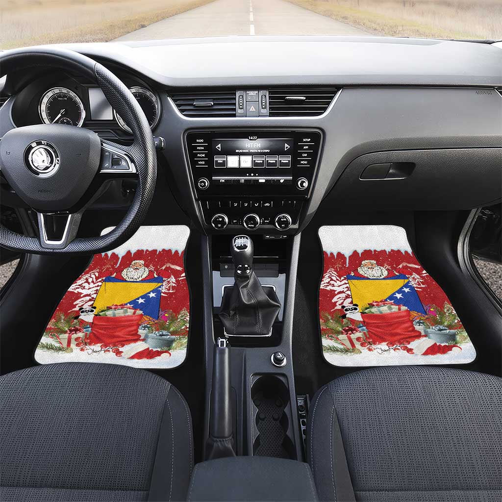 Bosnia and Herzegovina Christmas Car Mats Santa With National Flag - Wonder Print Shop