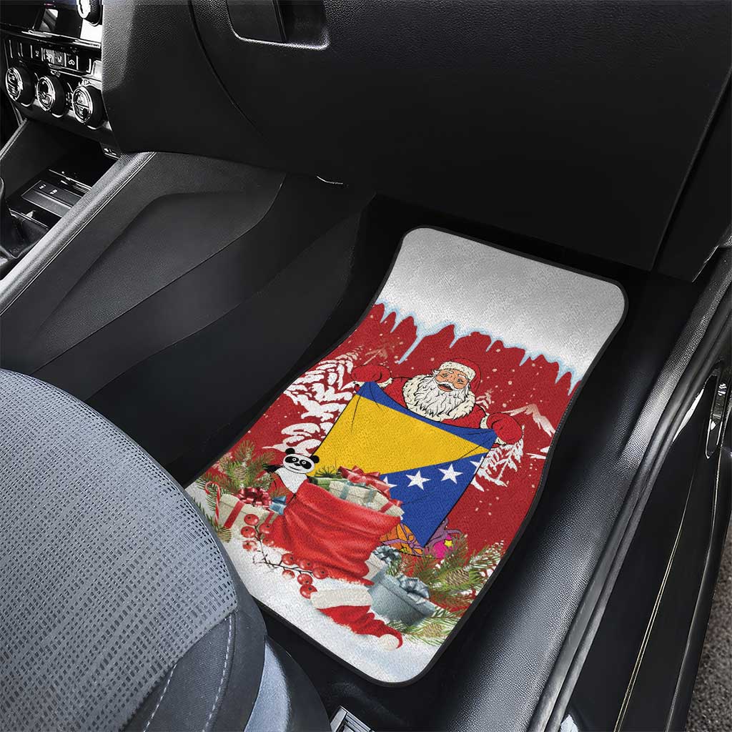 Bosnia and Herzegovina Christmas Car Mats Santa With National Flag - Wonder Print Shop