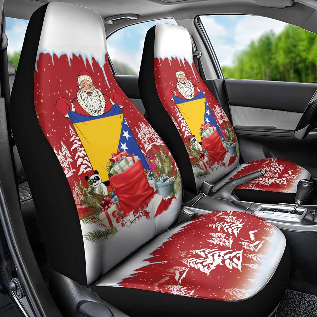 Bosnia and Herzegovina Christmas Car Seat Cover Santa With National Flag - Wonder Print Shop