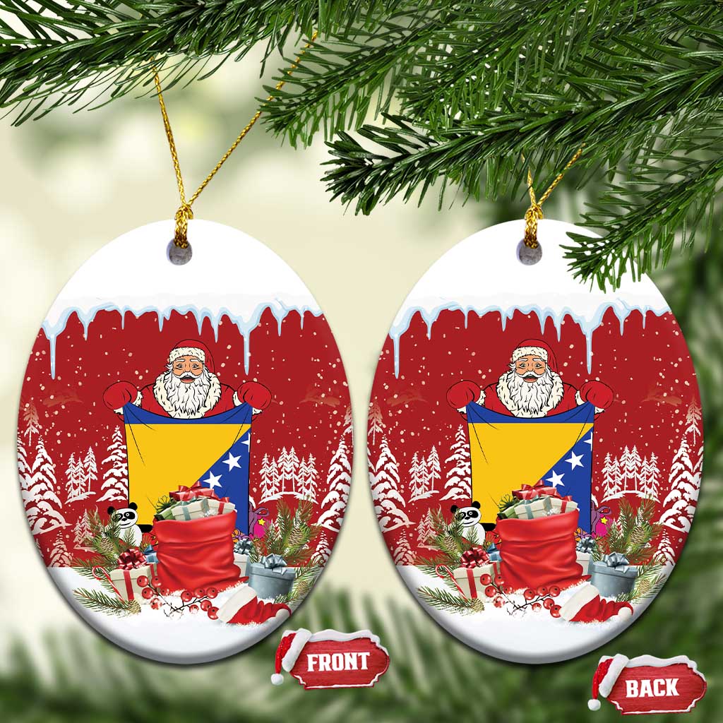 Bosnia and Herzegovina Christmas Ceramic Ornament Santa With National Flag - Wonder Print Shop