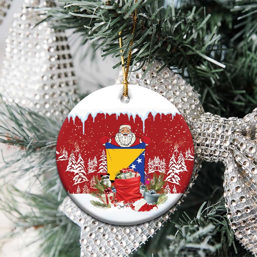 Bosnia and Herzegovina Christmas Ceramic Ornament Santa With National Flag - Wonder Print Shop